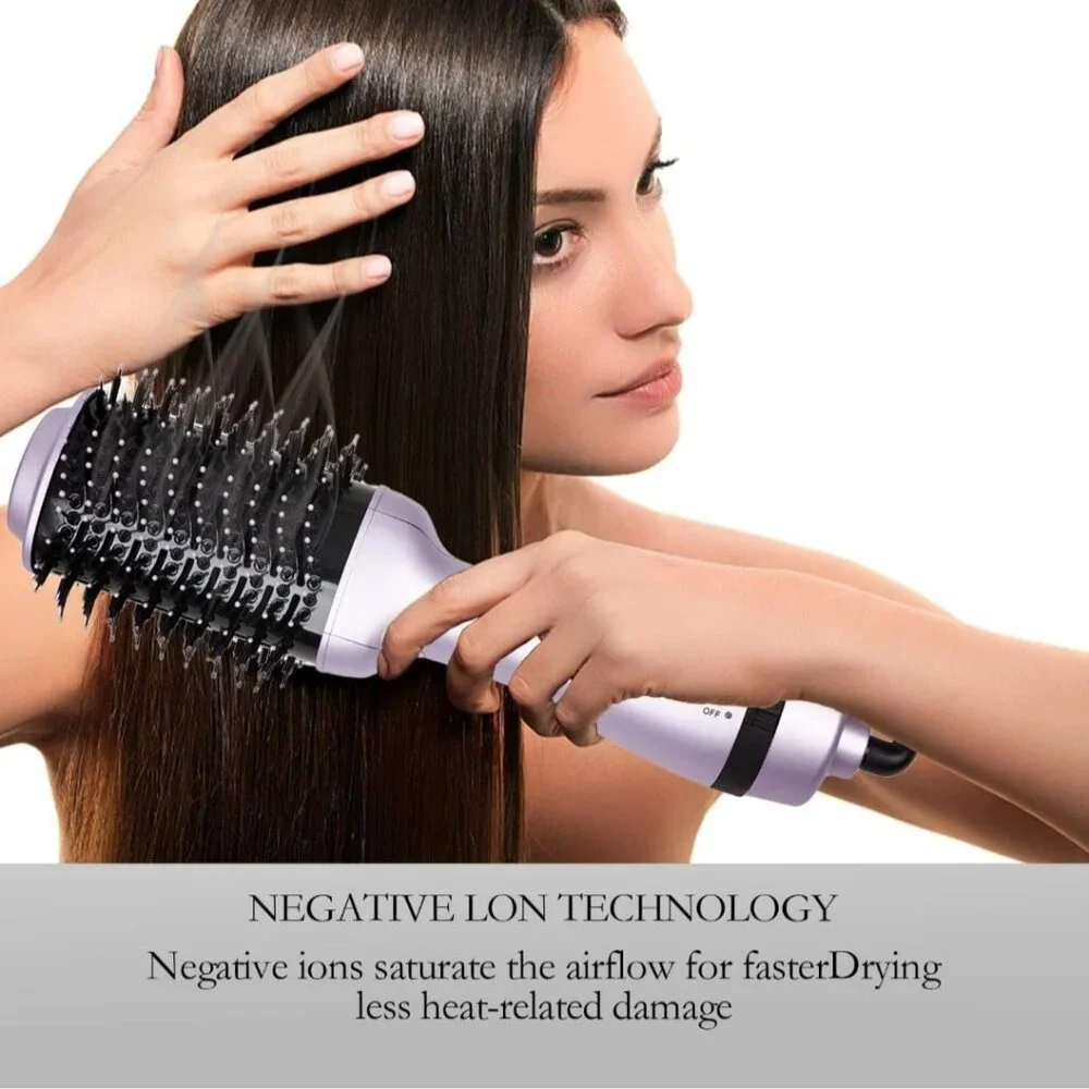 3-In-1 Hair Dryer Volumizer Brush Adjustable Temperature Speed Ionic Heat Purple - Picture 7 of 8